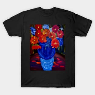 Radiant abstract flowers bloom in a vibrant dance of color T-Shirt